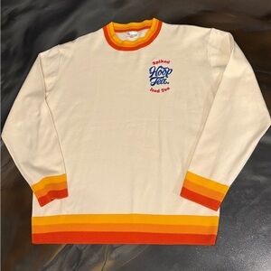 Vintage Style Hoop Tea Ringer Sweater Mens Large Crewneck Pullover Embroidered L